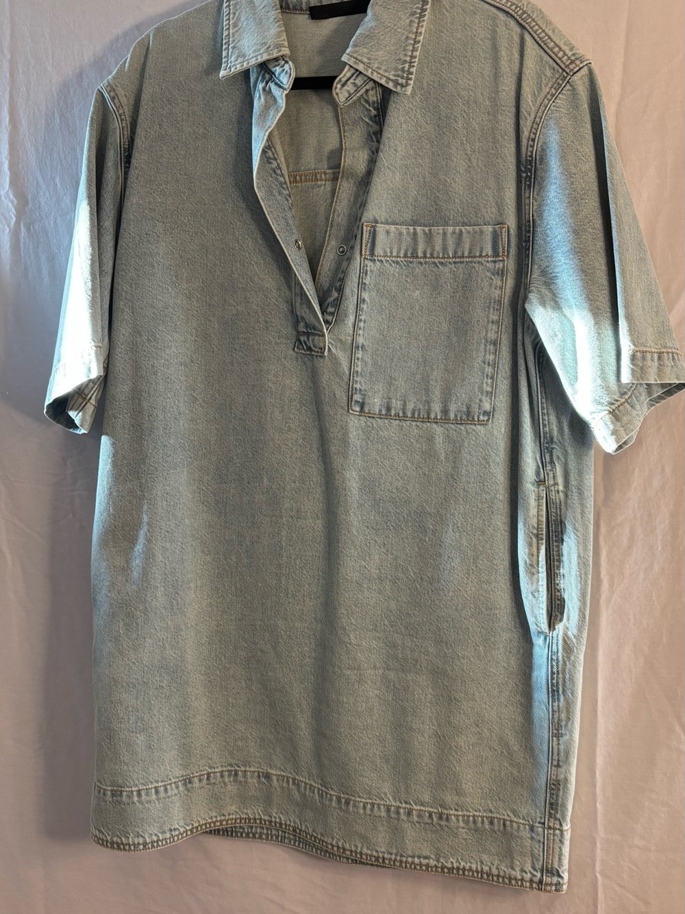 Light Blue Denim Mini Dress with Chest Pocket
